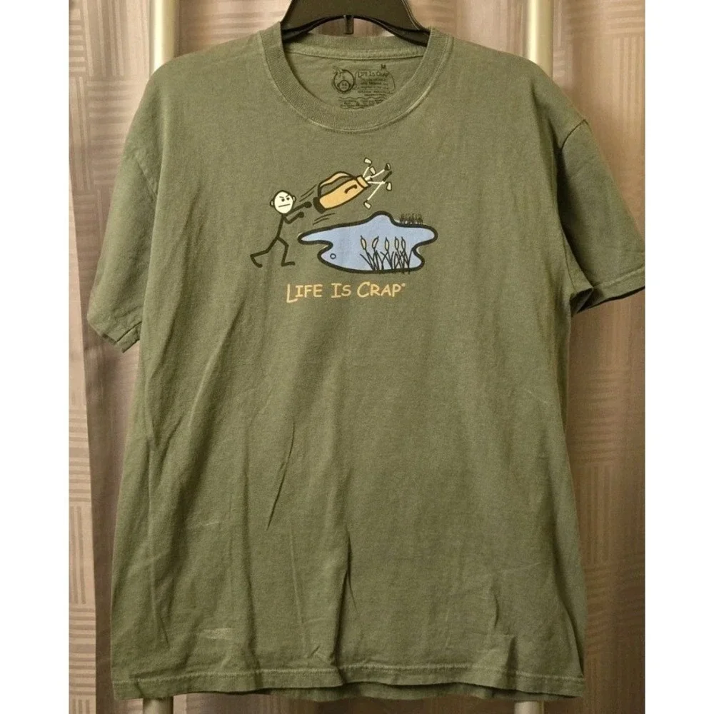 Life‎ is Crap Green Golf Pond Unhappy Mad T Shirt Medium